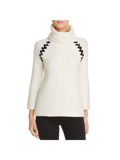 HEATHER B Womens Ivory Ribbed Long Sleeve Turtle Neck Sweater S