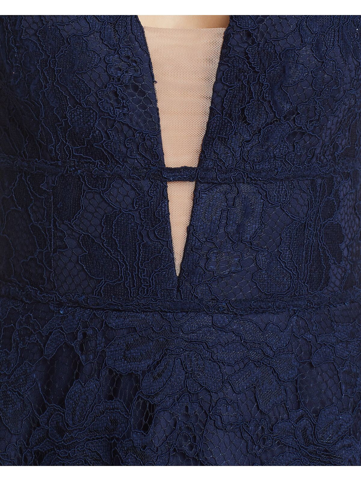 AQUA Womens Navy Textured Lace Sleeveless V Neck Full-Length Formal Fit + Flare Dress 0