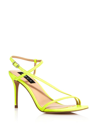AQUA Womens Yellow Strappy Padded Ron Round Toe Stiletto Buckle Leather Slingback Sandal 7.5 M