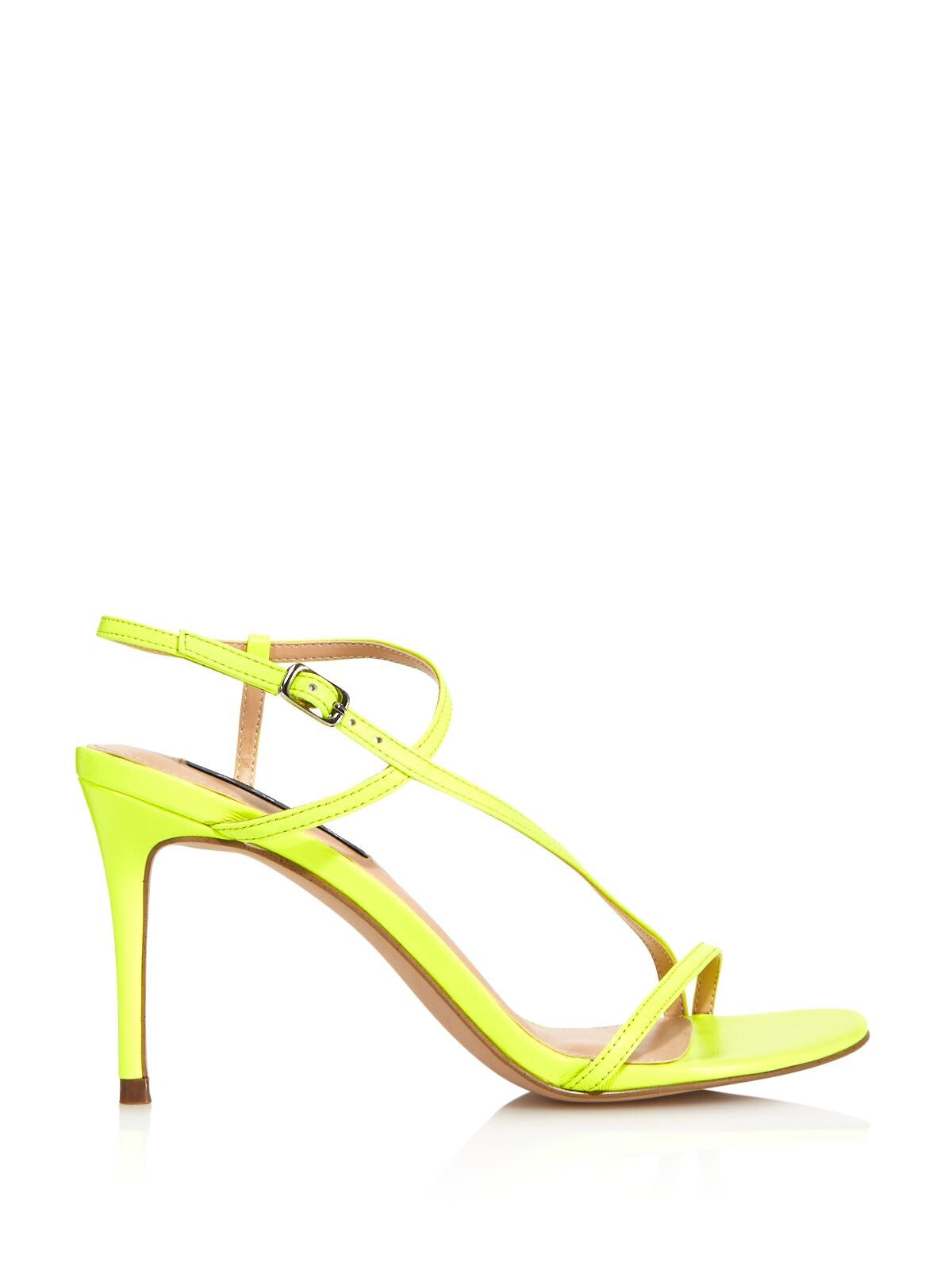 AQUA Womens Yellow Strappy Padded Ron Round Toe Stiletto Buckle Leather Slingback Sandal 7.5 M