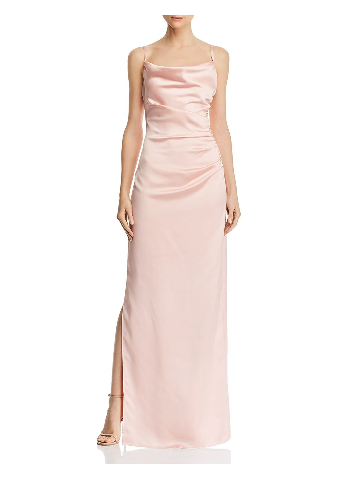 LAUNDRY Womens Pink Slitted Spaghetti Strap Cowl Neck Full-Length Formal Sheath Dress 8