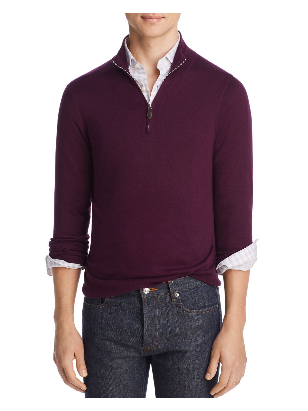 The Mens store Mens Purple Long Sleeve Crew Neck Quarter-Zip Sweater XL