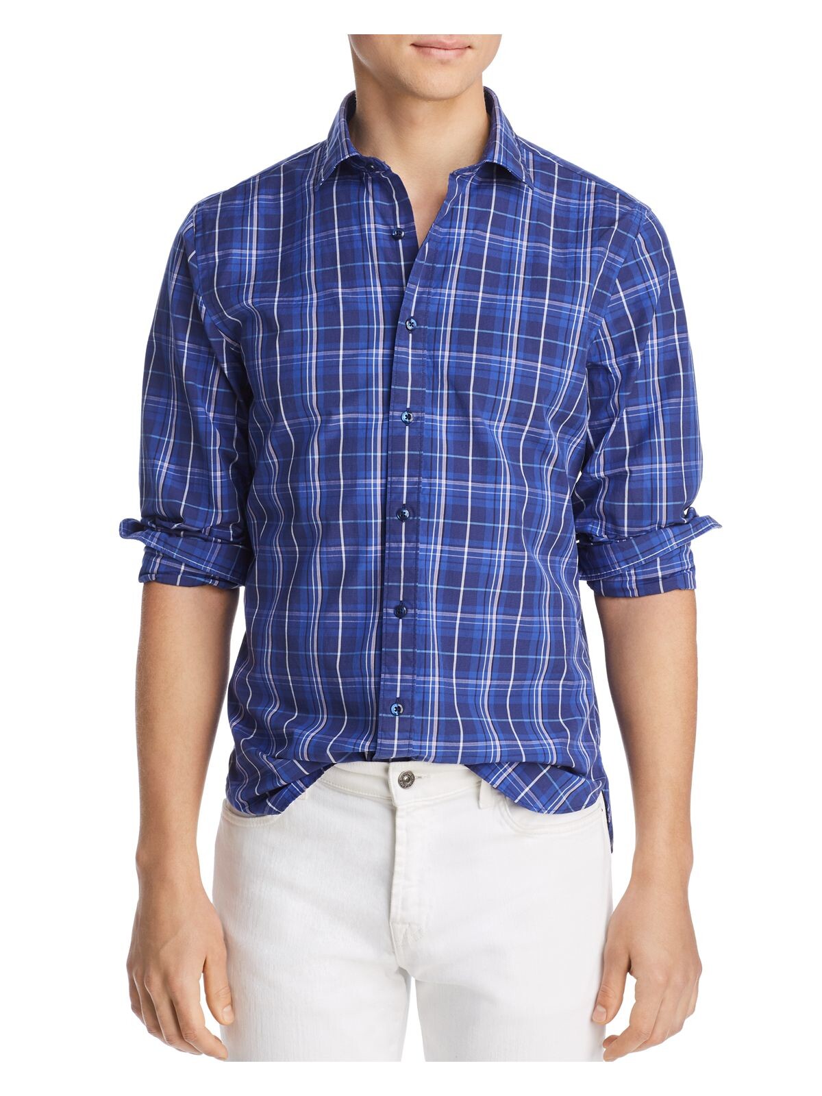 The Mens store Mens Blue Plaid Collared Button Down Shirt XXL