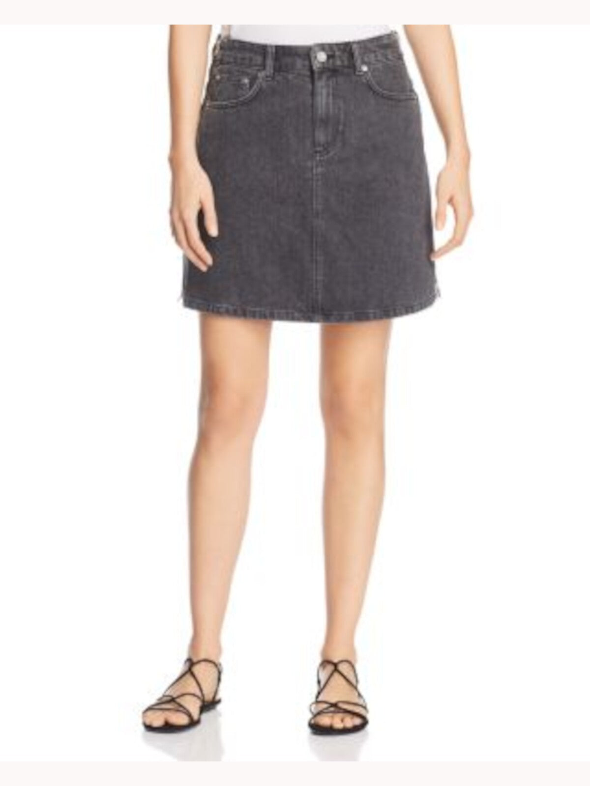 FRENCH CONNECTION Womens Black Denim Pocketed Zip-side Mini Skirt Size: 4