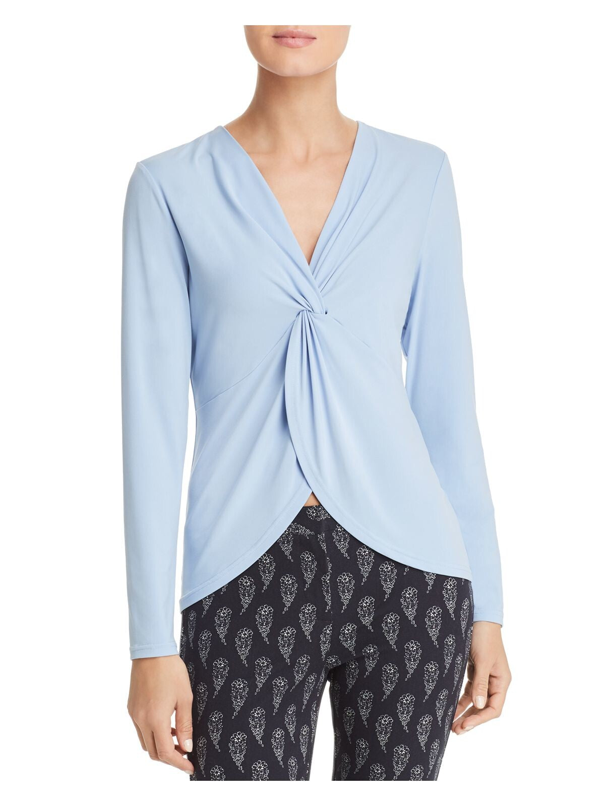 LE GALI Womens Light Blue Long Sleeve V Neck Blouse Party Top Plus Size: 2XL