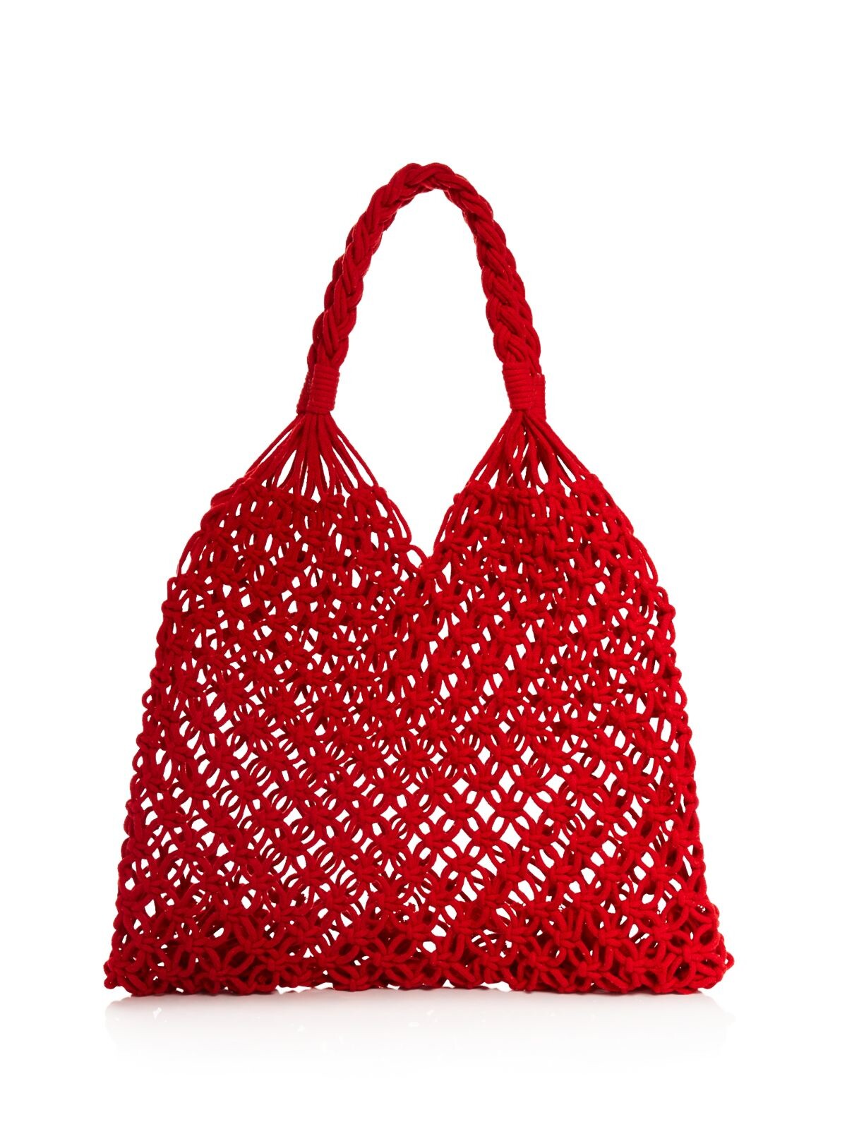 AQUA Women's Red Crochet Double Flat Strap Tote Handbag Purse