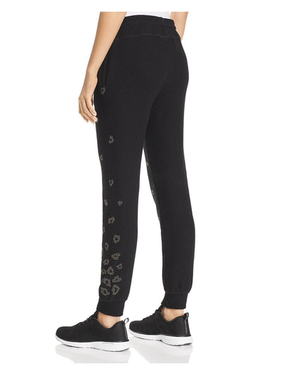 BEACH RIOT Womens Black Fleece Embellished Pocketed Drawstring Cuffed  Sweatpants Animal Print Pants XS