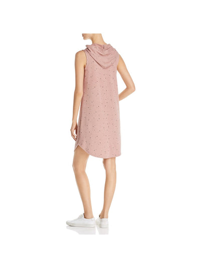 B COLLECTION Womens Pink Stretch Pocketed Pull Over Style Hooded Printed Sleeveless V Neck Above The Knee Shift Dress L