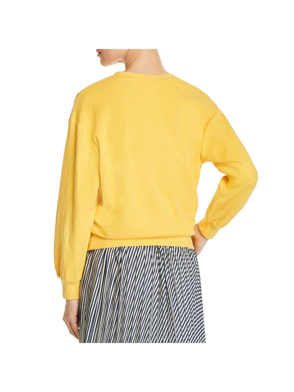 MKT STUDIO Womens Yellow Textured Rib-knit Trim Graphic Sweatshirt XS