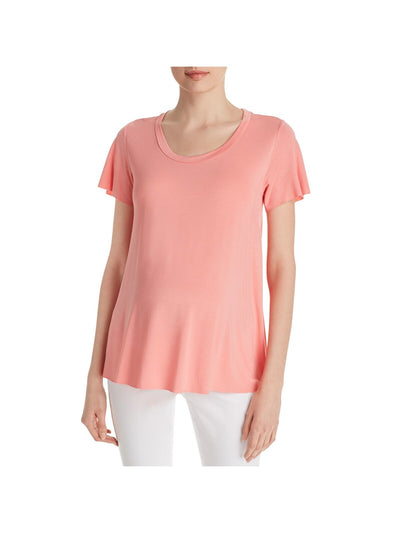 NOM Womens Coral Stretch Short Sleeve Scoop Neck T-Shirt Maternity XS