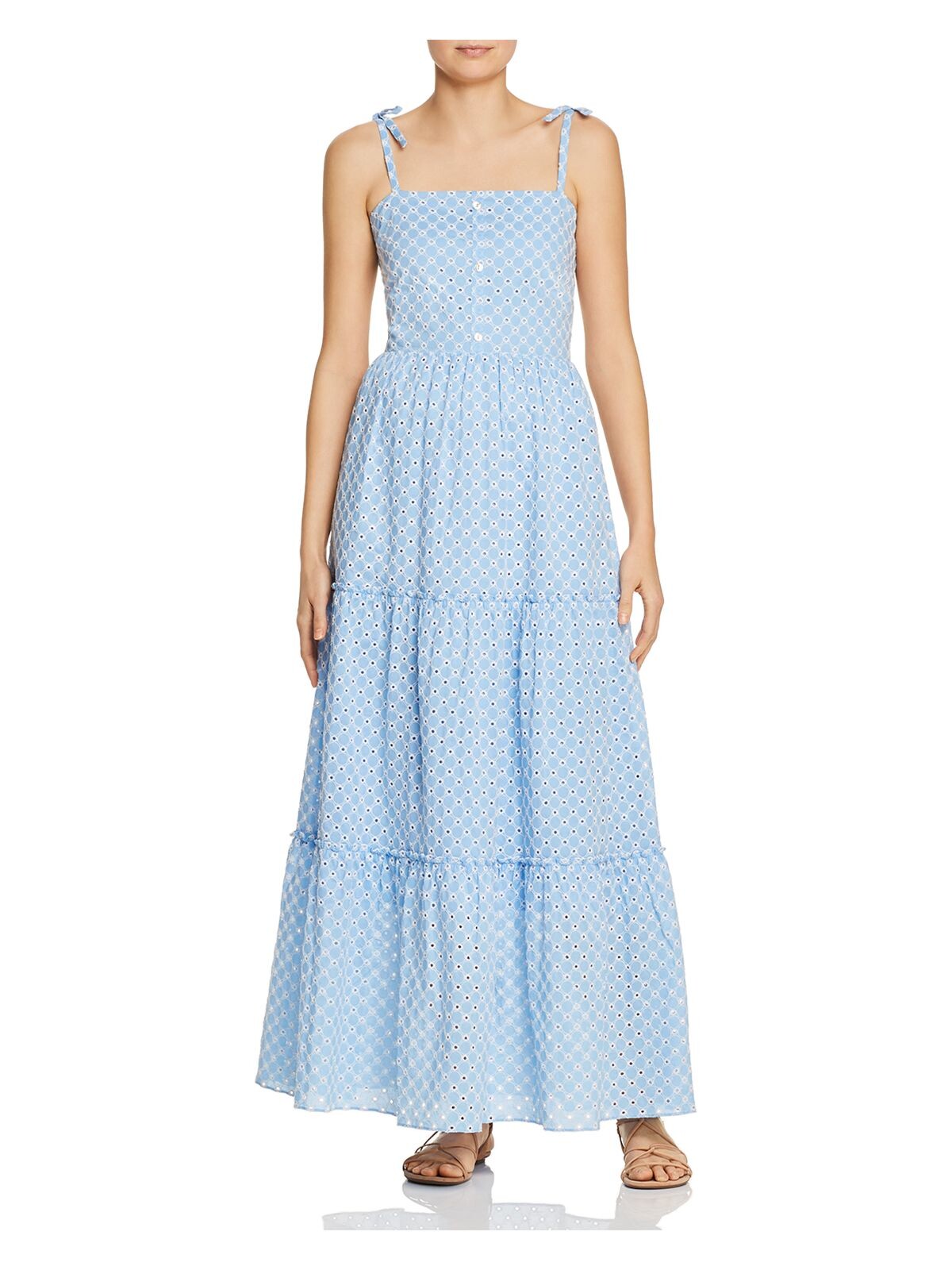 PALOMABLUE Womens Light Blue Spaghetti Strap Full-Length Ruffled Dress Size: L