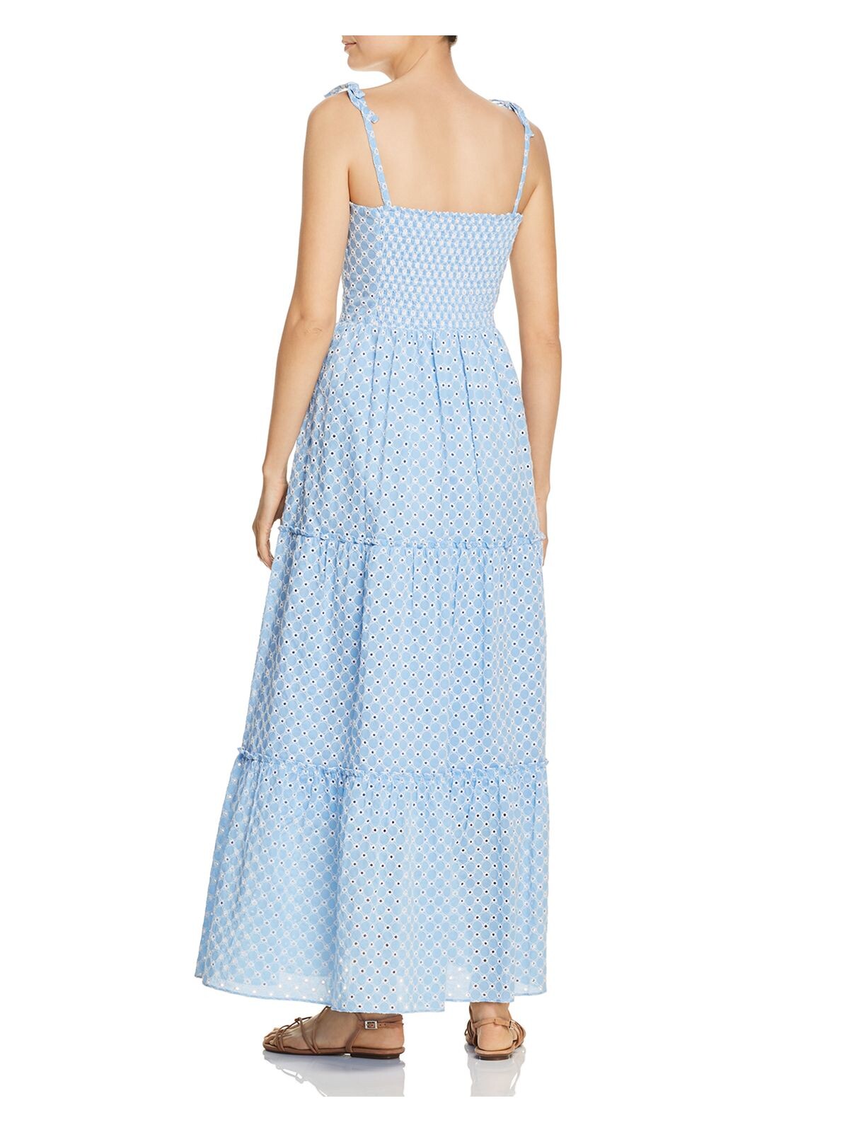 PALOMABLUE Womens Light Blue Spaghetti Strap Full-Length Ruffled Dress Size: L