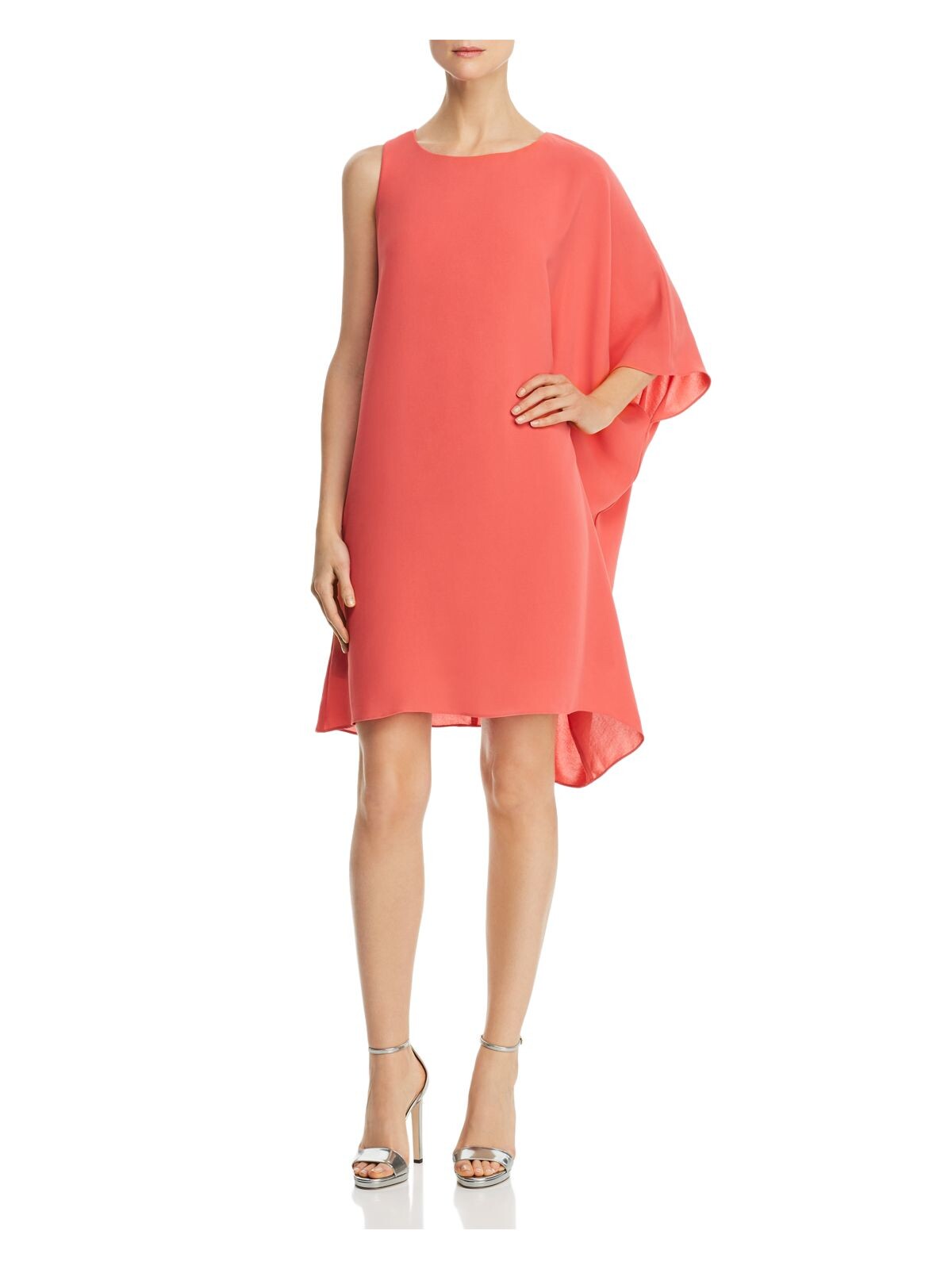ADRIANNA PAPELL Womens Coral Jewel Neck Knee Length Evening Shift Dress 4