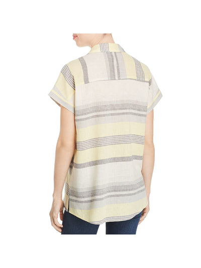 MARLED REUNITED CLOTHING Womens Yellow Striped Short Sleeve Collared Button Up Top XL