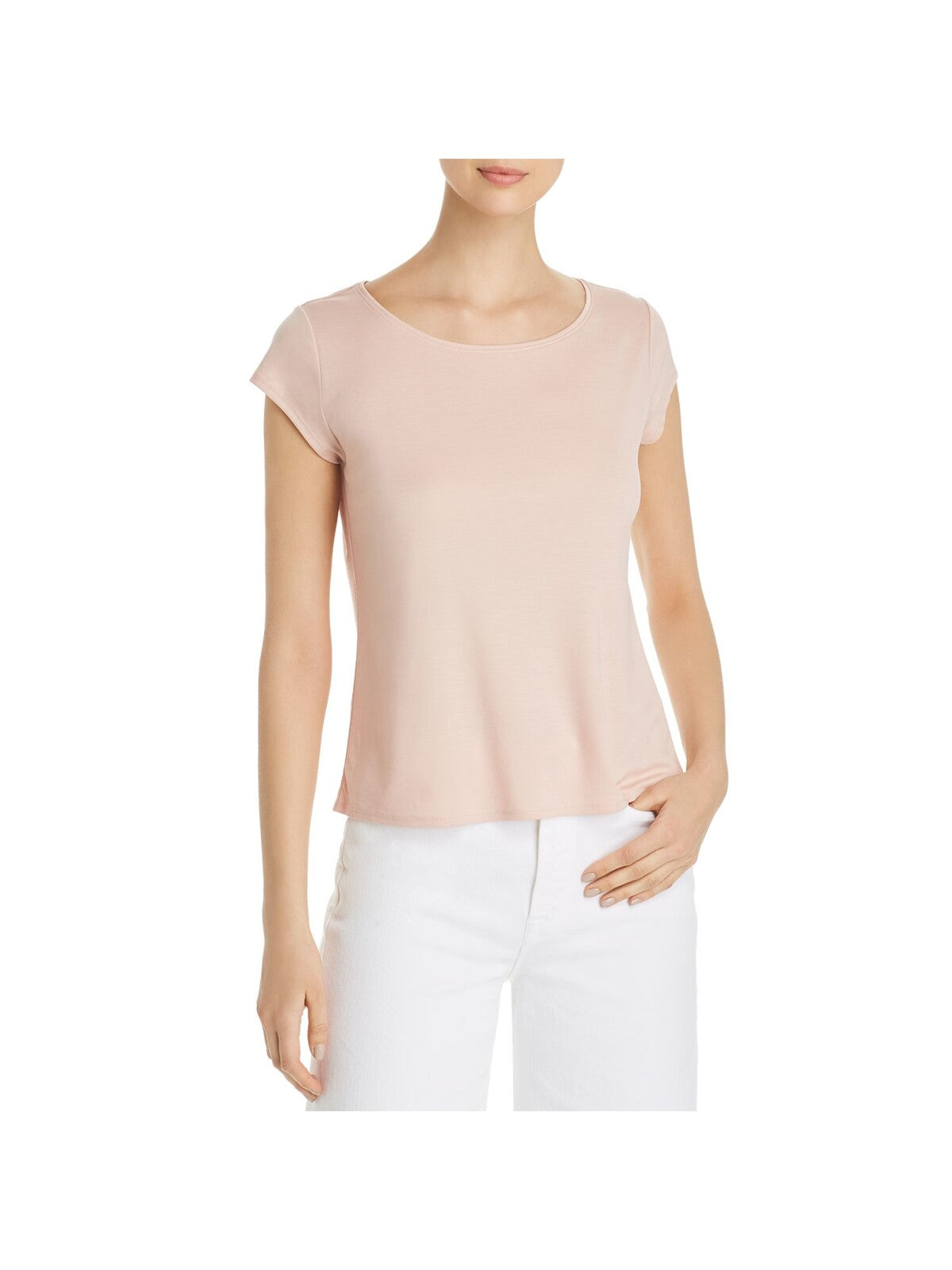 EILEEN FISHER Womens Pink Stretch Cap Sleeve Scoop Neck T-Shirt S