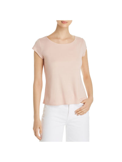 EILEEN FISHER Womens Pink Stretch Cap Sleeve Scoop Neck T-Shirt S