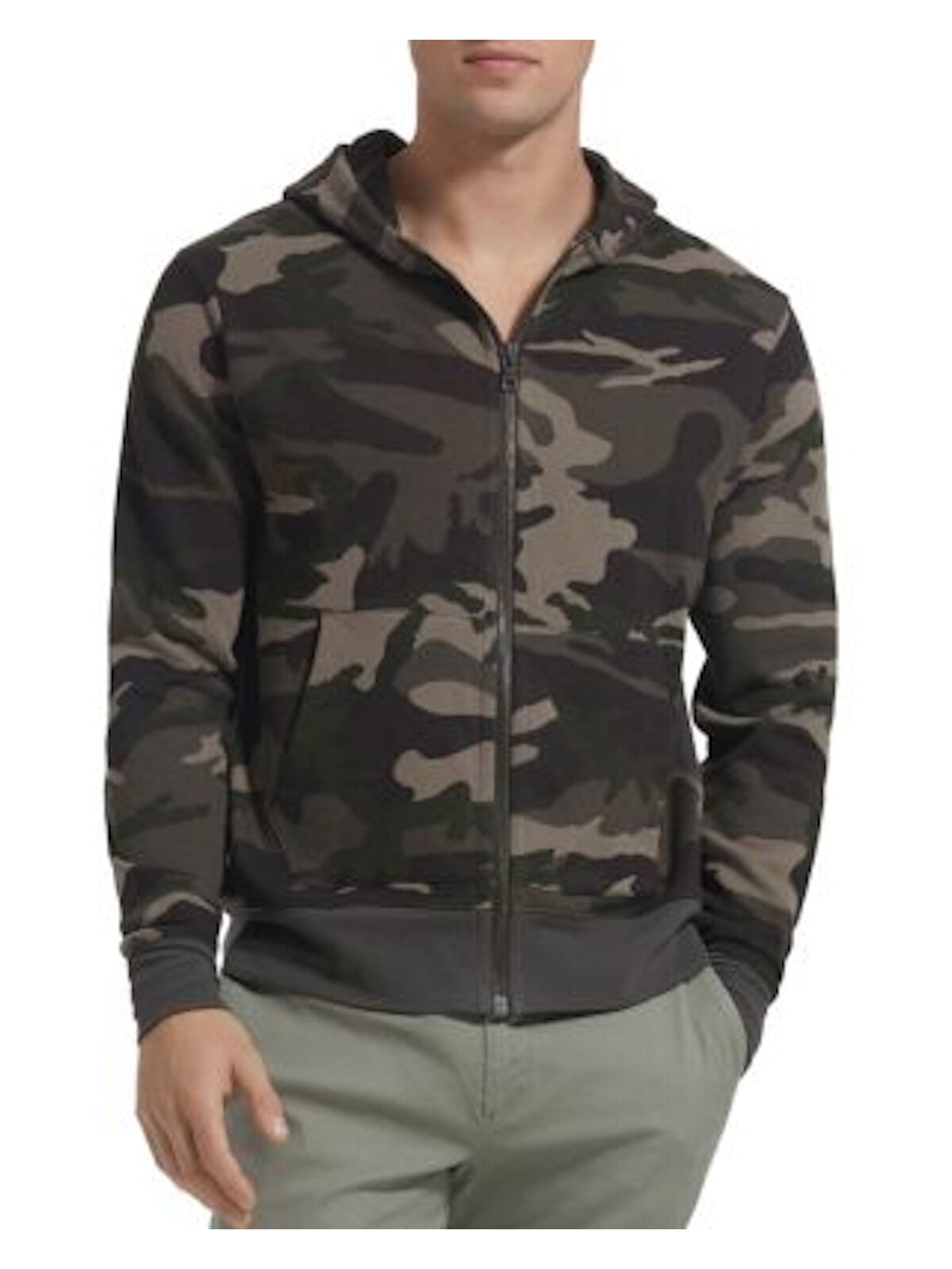 ATM Mens Green Camouflage Long Sleeve Crew Neck Classic Fit Full Zip Cotton Pullover Sweater S