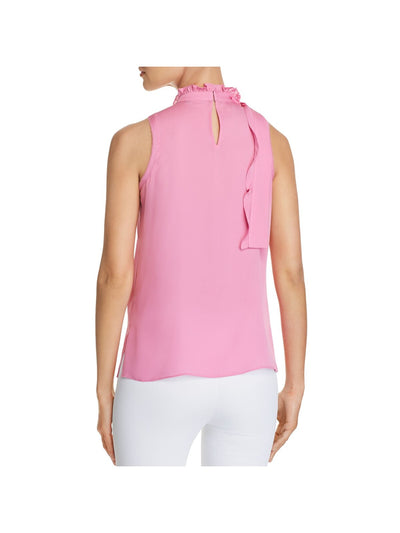 KOBI HALPERIN Womens Pink Ruffled Pleated Tie Neck Sleeveless Halter Top M