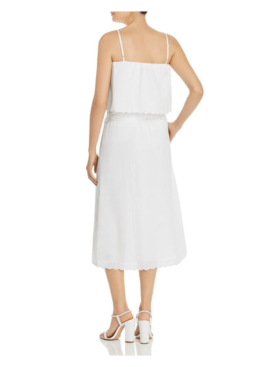 JOIE Womens White Cotton Spaghetti Strap Midi Blouson Dress Size: L