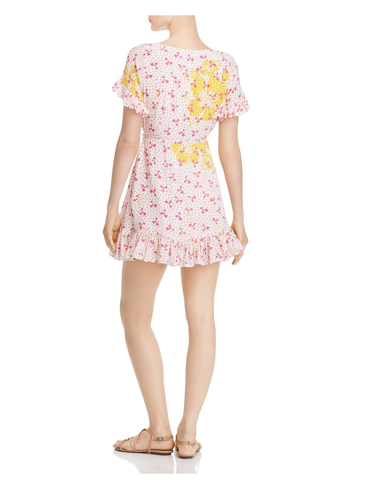 Mochi Womens Pink Printed Short Sleeve Mini Fit + Flare Dress Size: XS