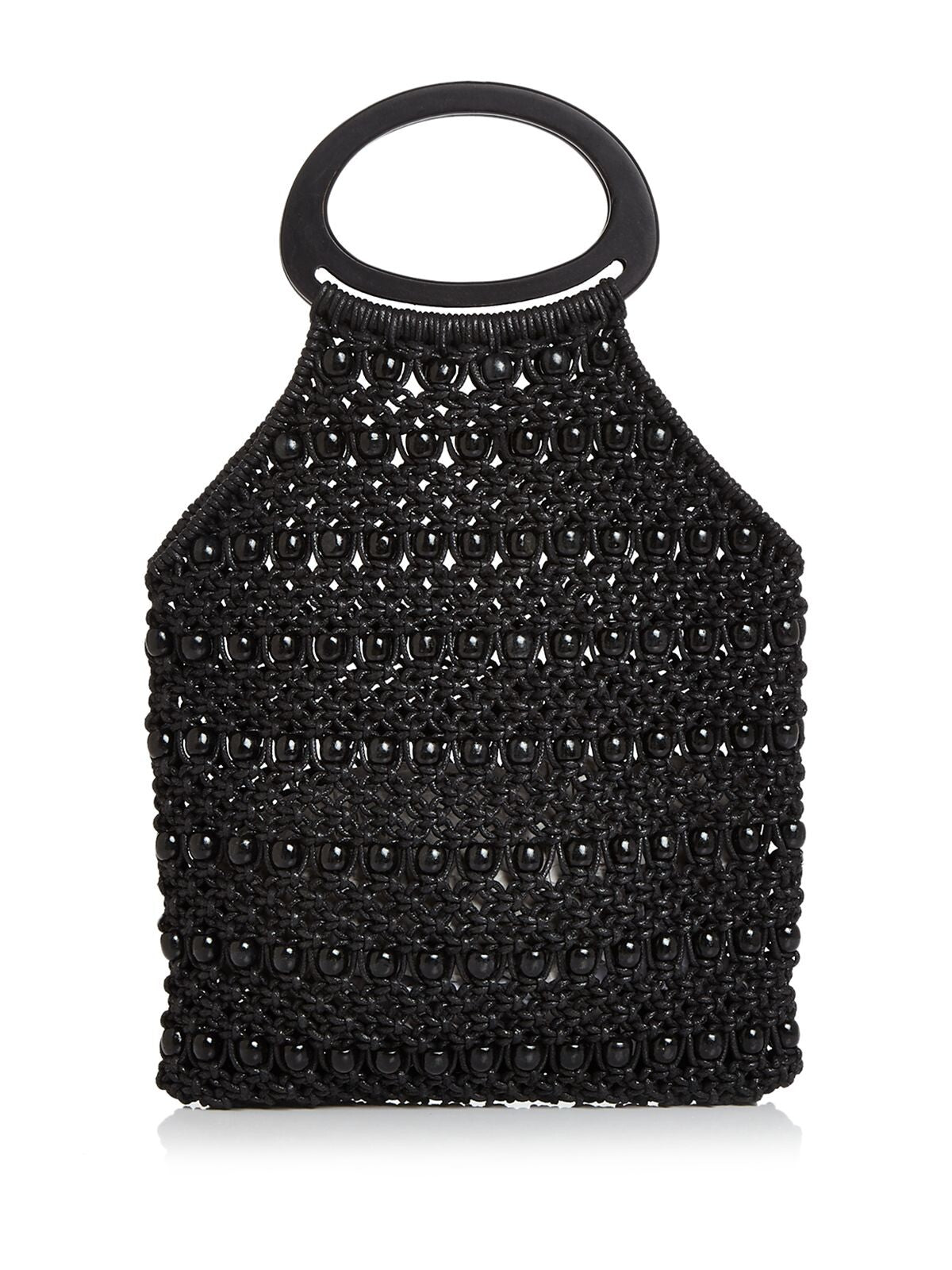 AQUA Women's Black Crochet Wood Beads Double Flat Strap Handbag Purse