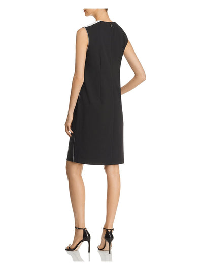 DONNA KARAN Womens Black Stretch Zippered Tie Sleeveless V Neck Above The Knee Wear To Work Sheath Dress XS