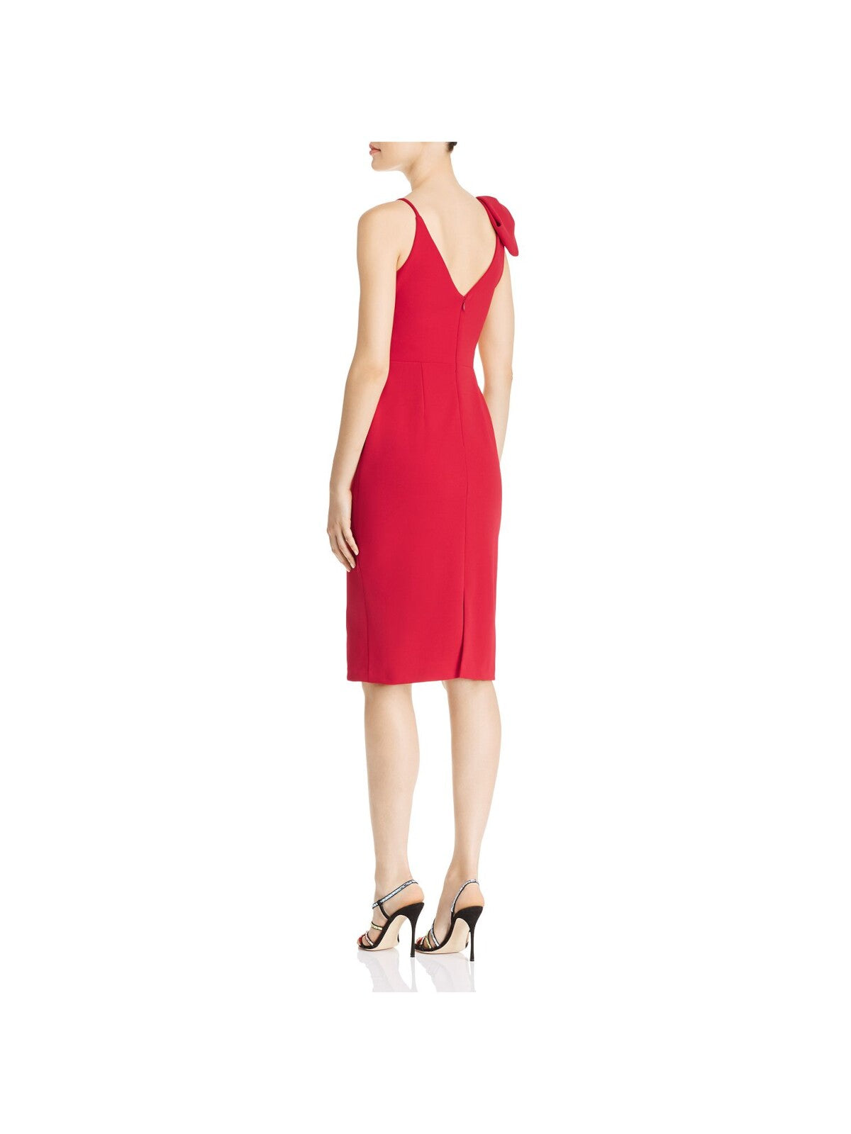 AVERY G Womens Red Stretch Zippered Darted Bow-accent Sleeveless V Neck Knee Length Formal Sheath Dress 4