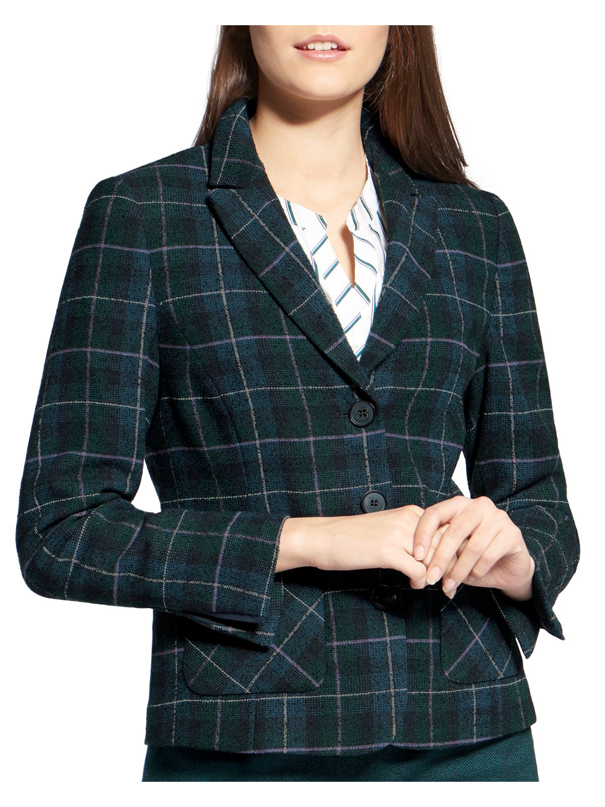 BASLER Womens Navy Plaid Blazer Jacket Size: 22