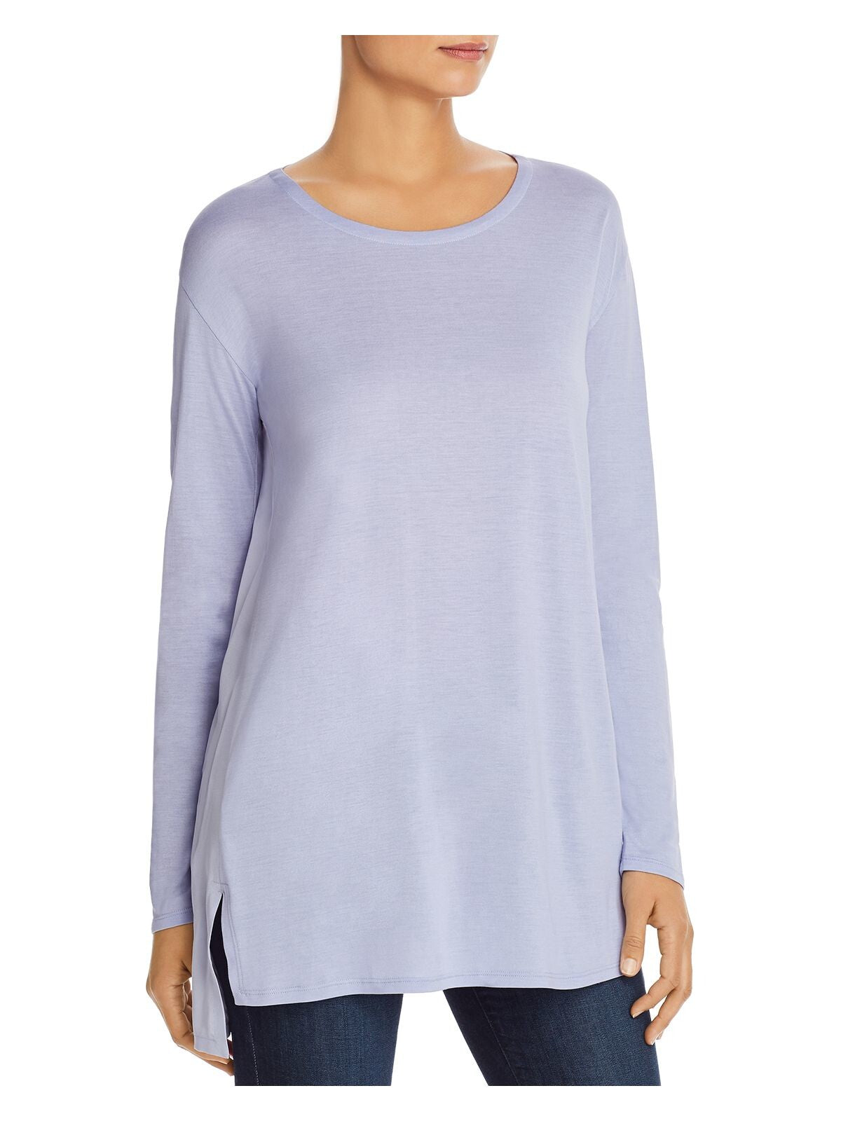 EILEEN FISHER Womens Purple Cotton Slitted Jersey Long Sleeve Jewel Neck Tunic Top S