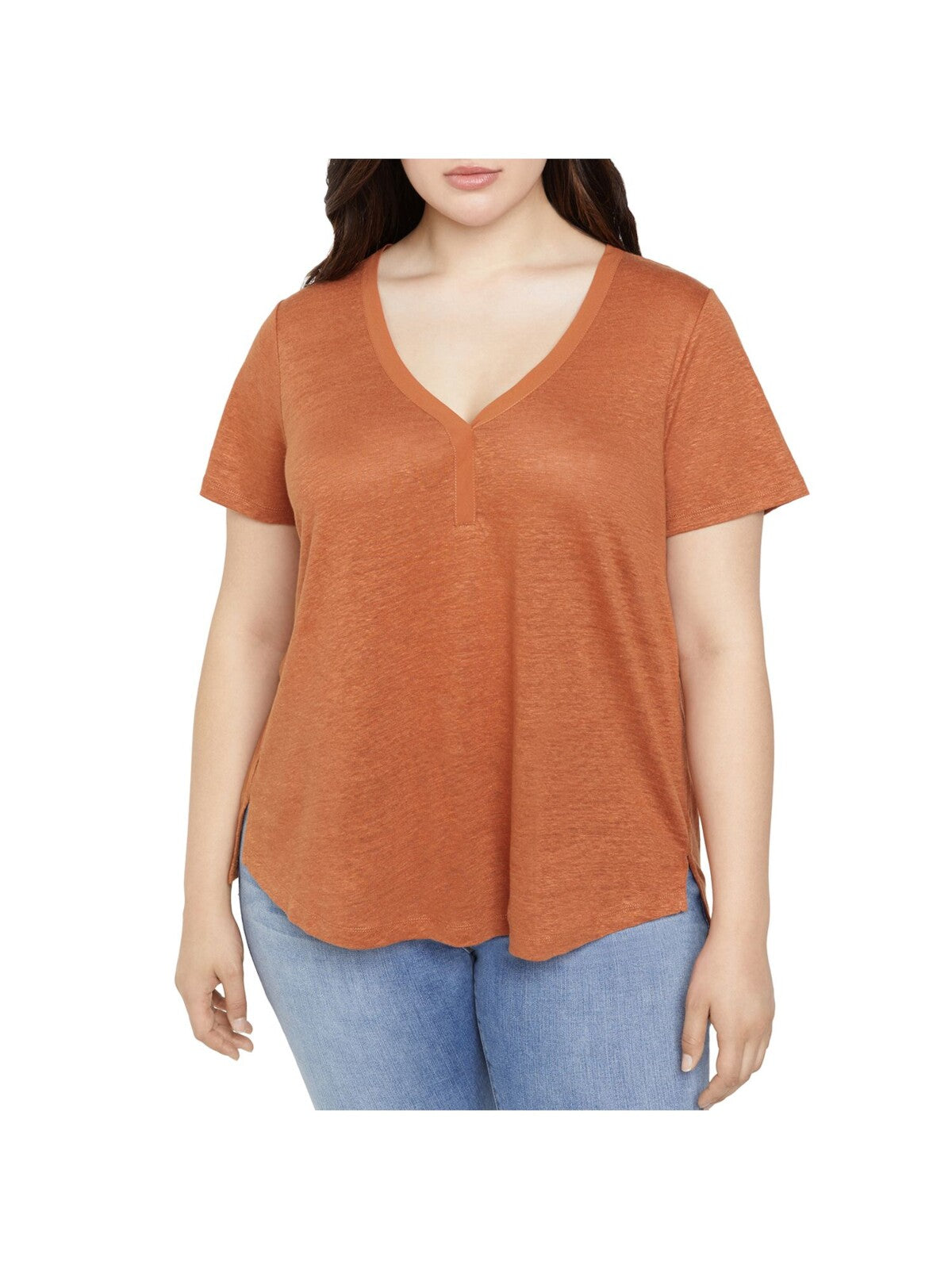 SANCTUARY Womens Brown Short Sleeve V Neck T-Shirt Plus 3X
