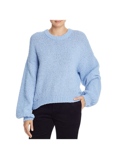 JOIE Womens Blue Knit Textured Ribbed Trim Long Sleeve Jewel Neck Wear To Work Sweater XS