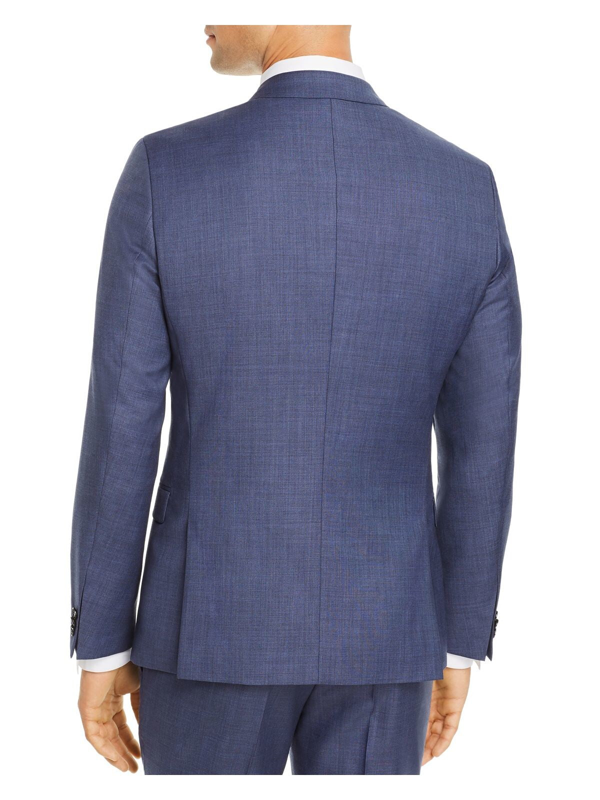 HUGO BOSS Mens Sharkskin Blue Single Breasted, Patterned Extra Slim Fit Wool Blend Blazer 46R