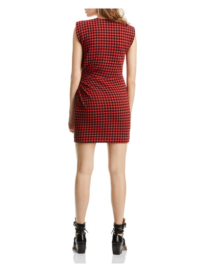LINI Womens Red Houndstooth Sleeveless Mini Body Con Party Dress Size: S