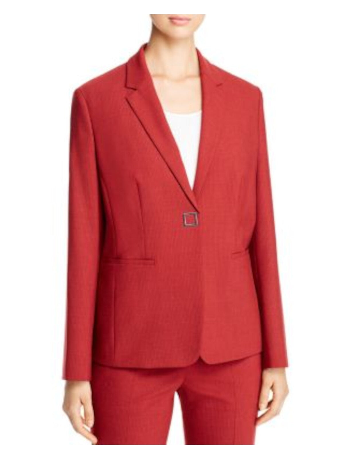 BOSS Womens Red Stretch Pocketed One Button Closure Pinstripe Wear To Work Blazer Jacket 4
