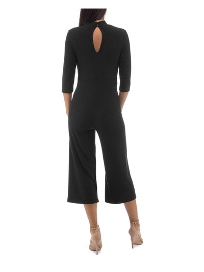 THREE DOTS Womens Black Knit 3/4 Sleeve Mock Neck Evening Cropped Jumpsuit XS