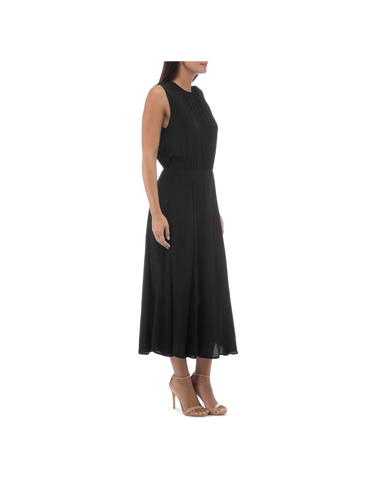 COLLECTION BY BOBEAU Womens Black Stretch Tie Zippered Sleeveless Round Neck Tea-Length Cocktail A-Line Dress XS