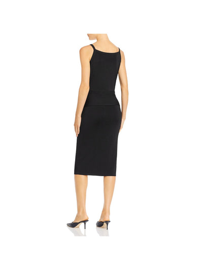 HELMUT LANG Womens Black Tie Ribbed Sleeveless Square Neck Midi Wear To Work Body Con Dress L
