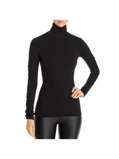 SNIDER Womens Black Stretch Zippered Ruched Long Sleeve Turtle Neck Wear To Work Top XS