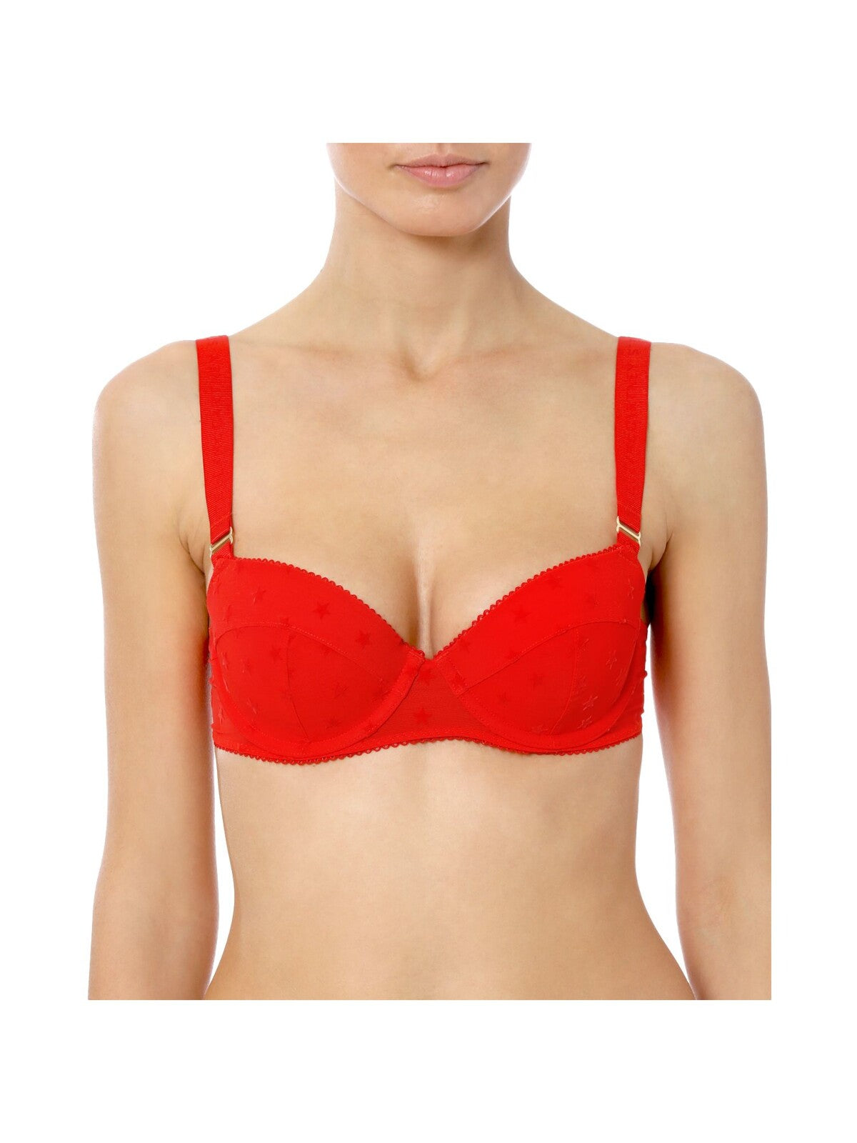 STELLAMCCARTNEY Intimates Red Logo Elastic Adjustable Straps Molded Seamed Cups Underwire Bra 36 A