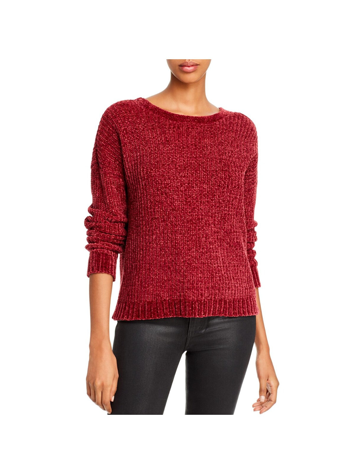 AQUA Womens Maroon Patterned Raglan Jewel Neck Sweater Size: XS