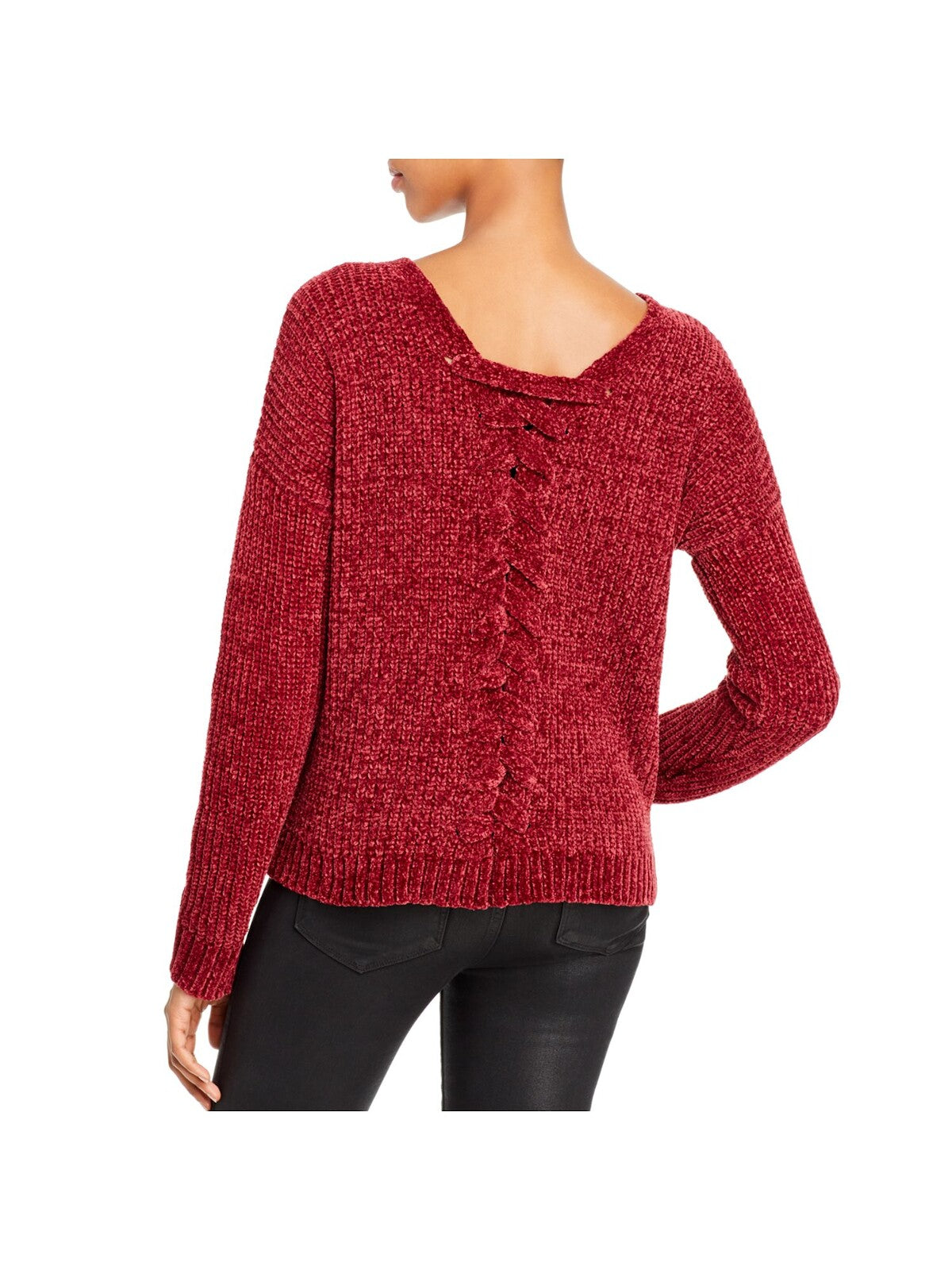 AQUA Womens Burgundy Patterned Raglan Jewel Neck Sweater S