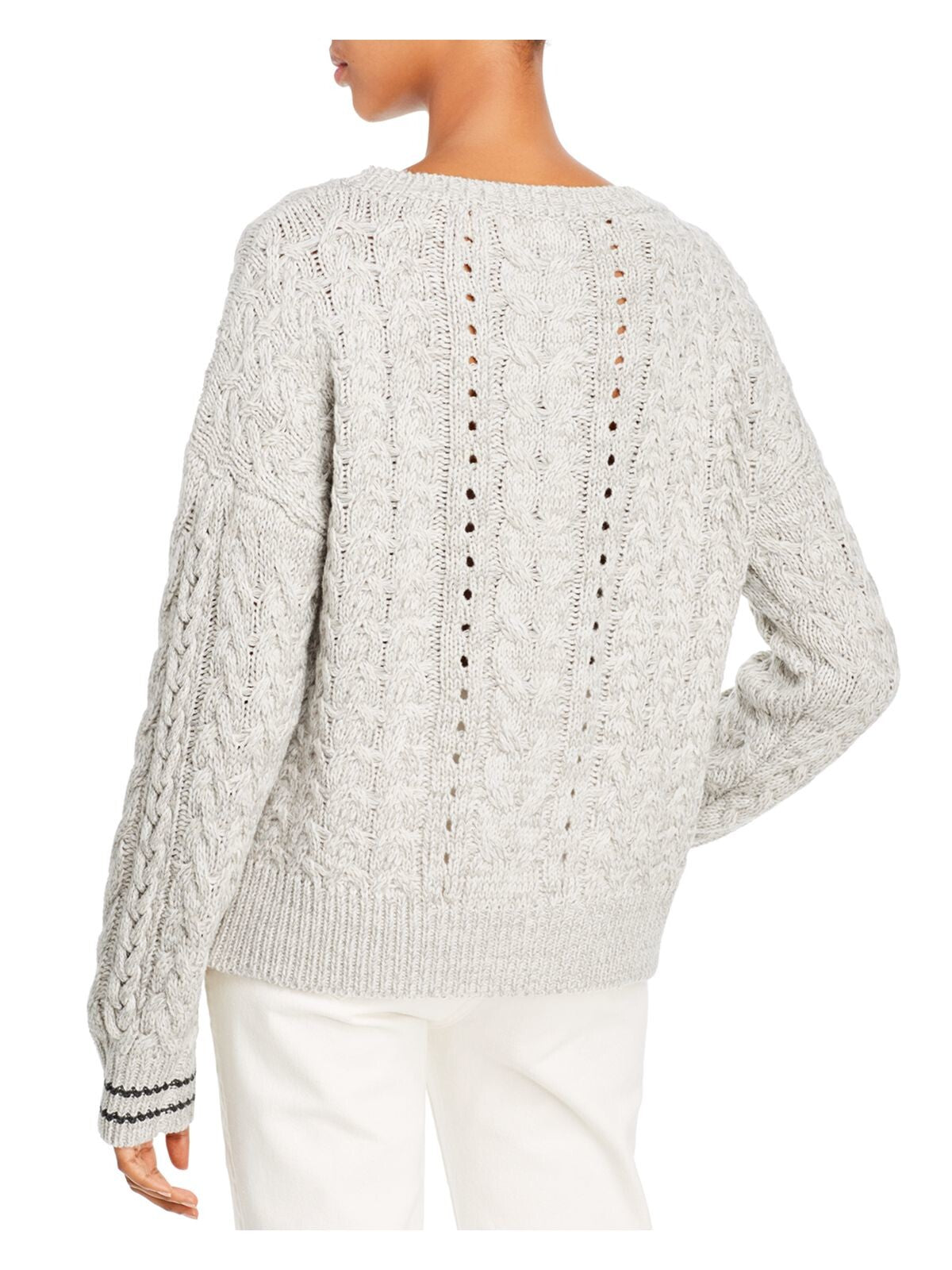 AQUA Womens Beige Long Sleeve Jewel Neck Sweater Size: M