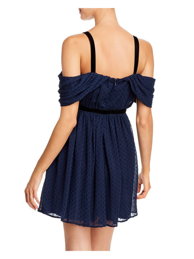 AQUA Womens Navy Polka Dot Sleeveless Short Fit + Flare Evening Dress Size: XS