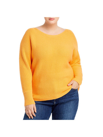 AQUA CURVE Womens Orange Cotton Blend Ribbed Knit Pull-over Dolman Sleeve Round Neck Wear To Work Sweater Plus 3X