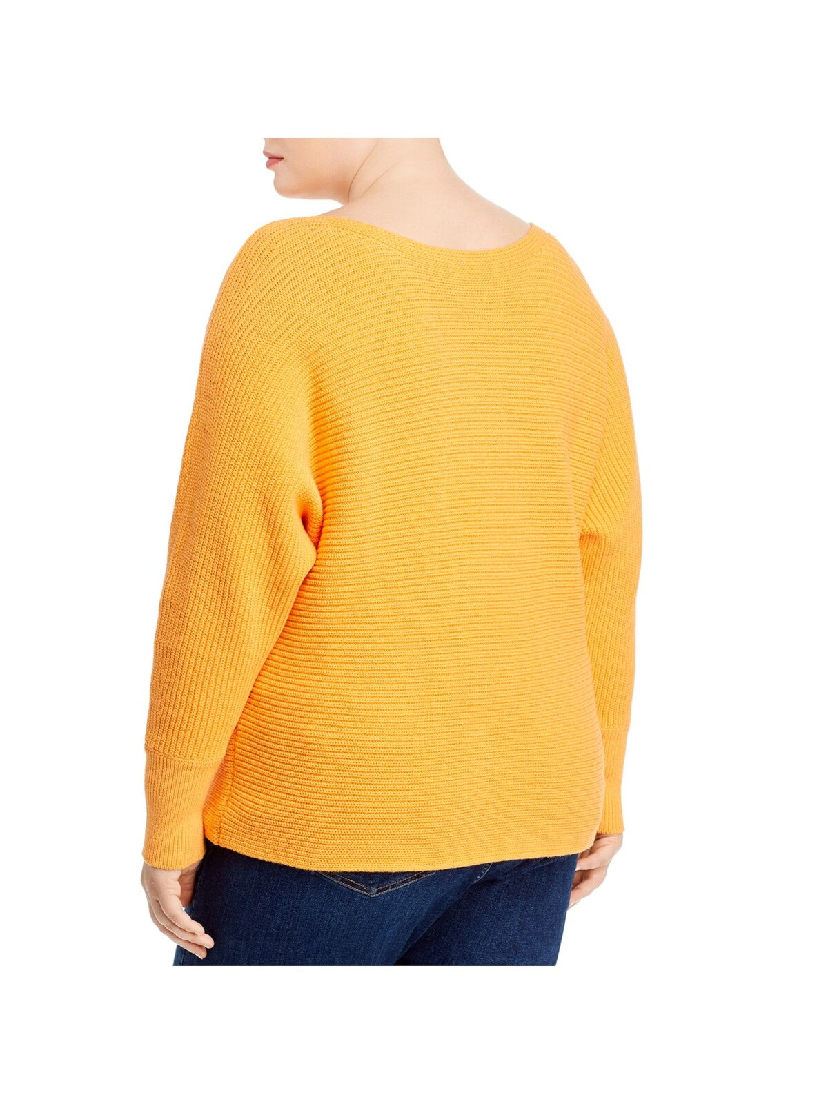 AQUA CURVE Womens Orange Cotton Blend Ribbed Knit Pull-over Dolman Sleeve Round Neck Wear To Work Sweater Plus 3X