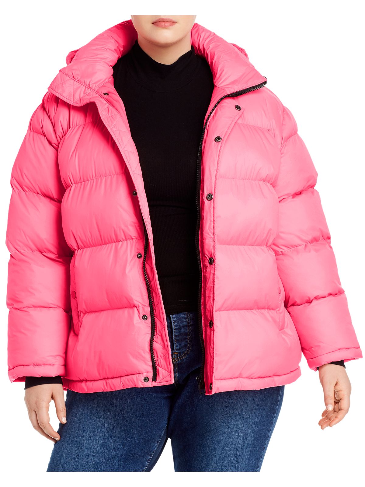 AQUA CURVE Womens Pink Zippered Pocketed Hooded Long Sleeve Puffer Winter Jacket Coat Plus 1X