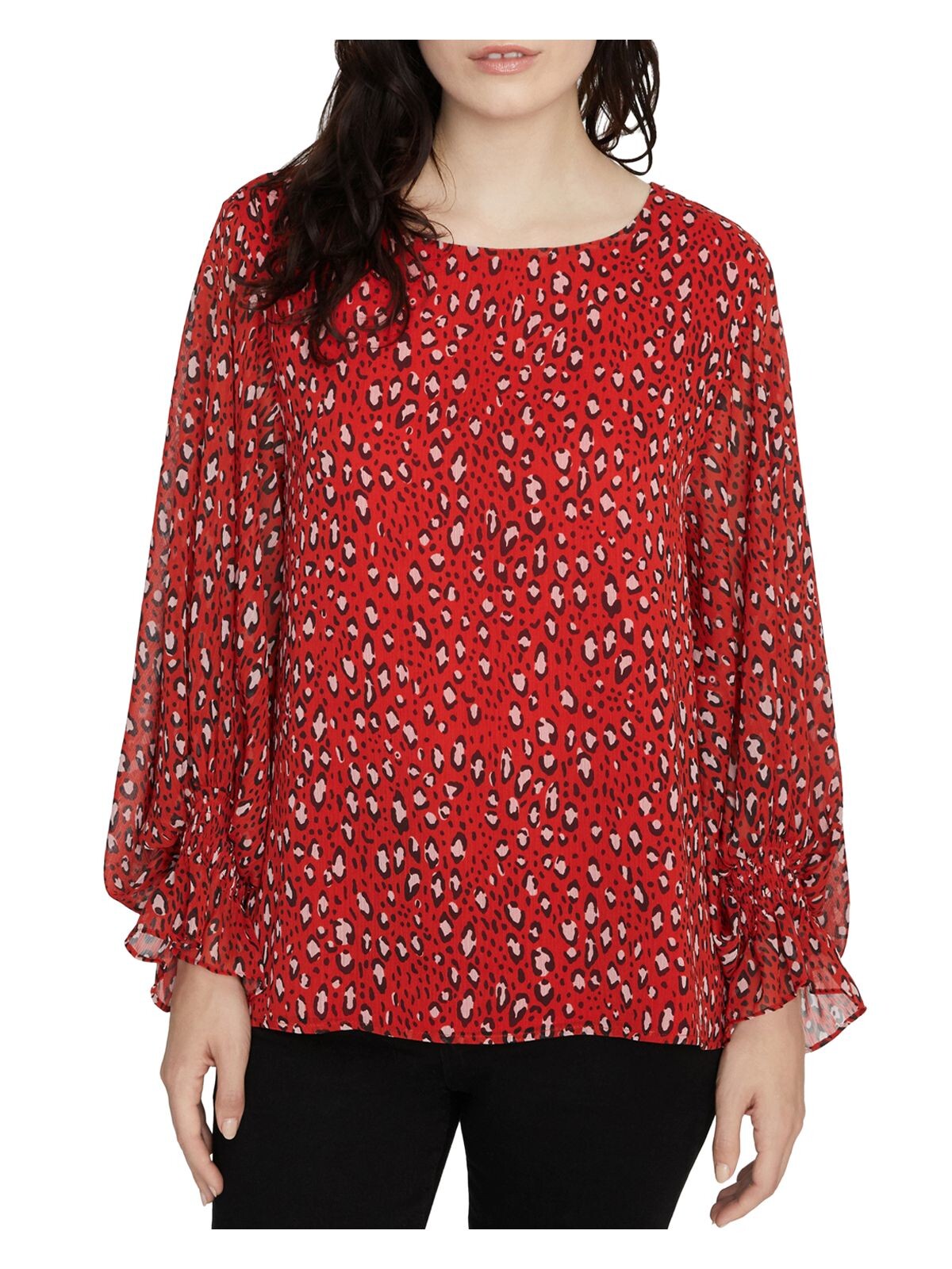 SANCTUARY Womens Red Animal Print Long Sleeve Blouse Juniors Size: XS