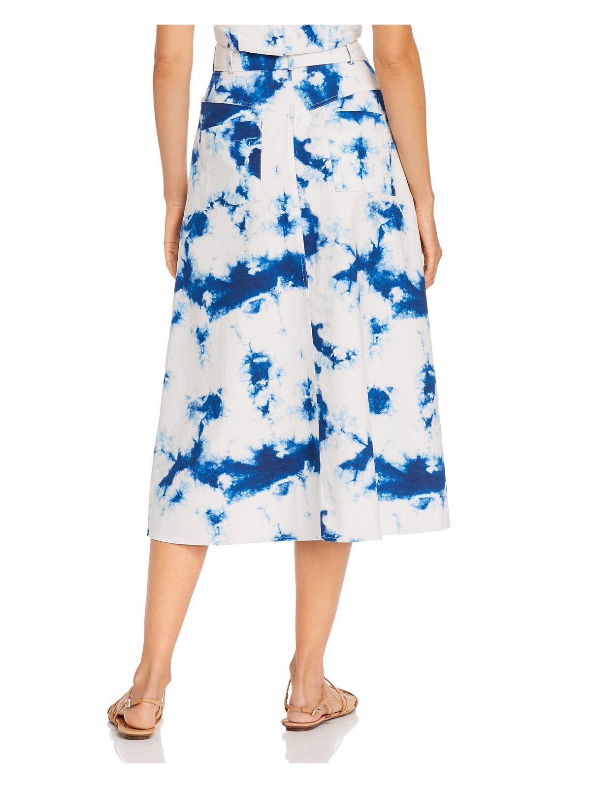 GARY BIGENI Womens Blue Belted Pocketed Tie Dye Midi A-Line Skirt Size: 2