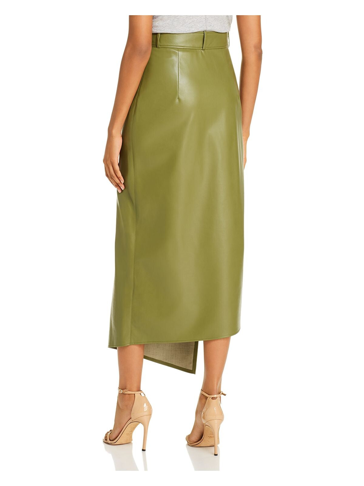 Áeron Womens Green Faux Leather Tea-Length Wrap Evening Skirt Size: 32