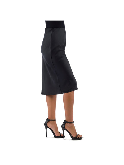 COLLECTION BY BOBEAU Womens Black Flat Front Unlined Elastic Waist Midi Wear To Work A-Line Skirt S